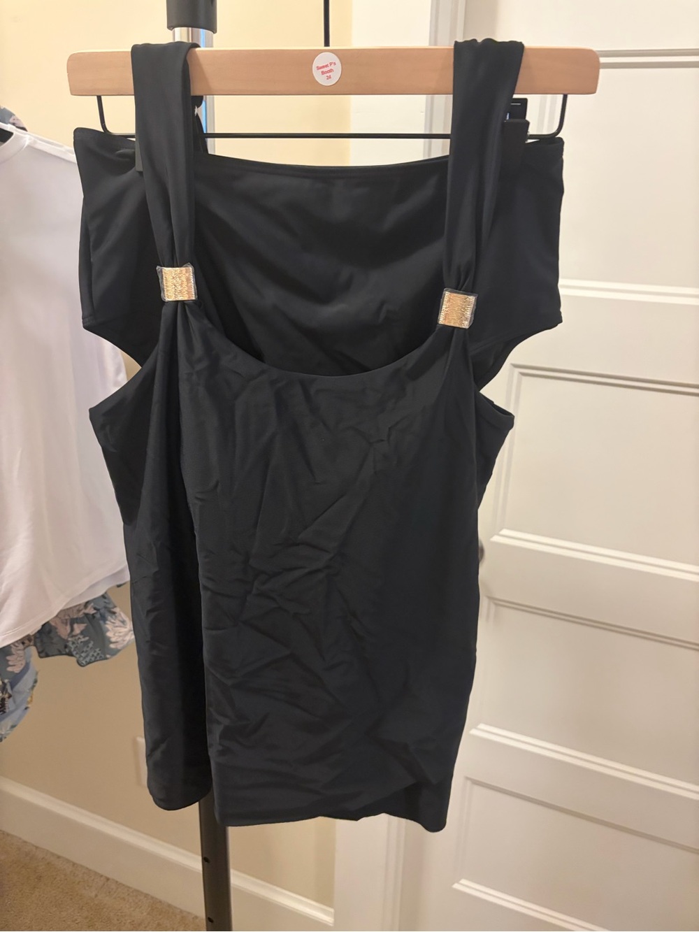 Black Women's Tank Dress with Gold Accent Straps